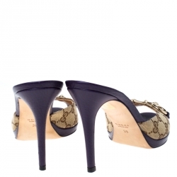 مملوكة مسبقًا Gucci Beige/Purple GG Canvas New Hollywood Horsebit Slides Size 38
