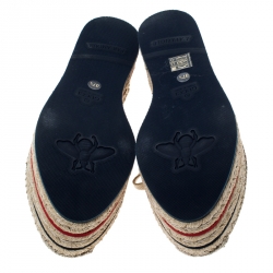 Gucci  Beige Canvas Platform Espadrille Lace Up Sneakers Size 37.5