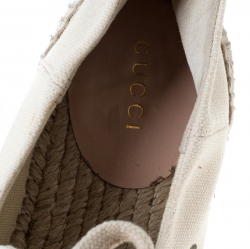 Gucci  Beige Canvas Platform Espadrille Lace Up Sneakers Size 37.5