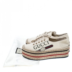 Gucci  Beige Canvas Platform Espadrille Lace Up Sneakers Size 37.5