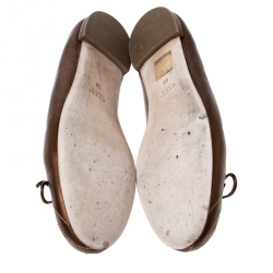Pre Owned Gucci Golden Brown GG Leather Bow Ballet Flats Size 38