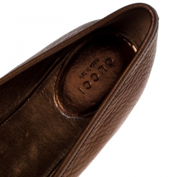 Pre Owned Gucci Golden Brown GG Leather Bow Ballet Flats Size 38