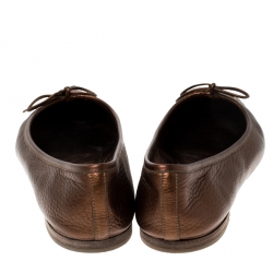 Pre Owned Gucci Golden Brown GG Leather Bow Ballet Flats Size 38