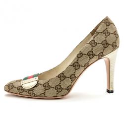 Pre Owned Gucci Guccissima Canvas Web Detail Pumps Size 37