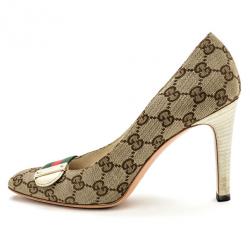 Pre Owned Gucci Guccissima Canvas Web Detail Pumps Size 37