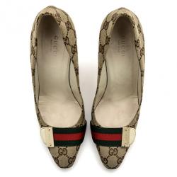 Pre Owned Gucci Guccissima Canvas Web Detail Pumps Size 37
