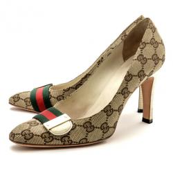 Pre Owned Gucci Guccissima Canvas Web Detail Pumps Size 37