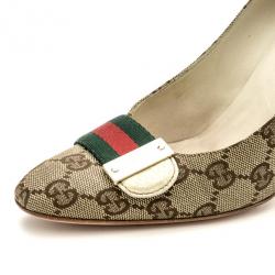 Pre Owned Gucci Guccissima Canvas Web Detail Pumps Size 37