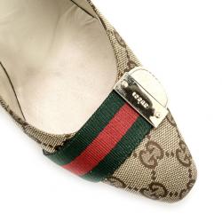 Pre Owned Gucci Guccissima Canvas Web Detail Pumps Size 37