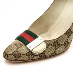 Pre Owned Gucci Guccissima Canvas Web Detail Pumps Size 37