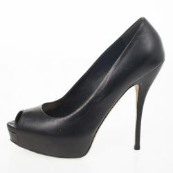 مملوكة مسبقًا Gucci Black Leather Sofia Peep Toe Platform Pumps Size 39