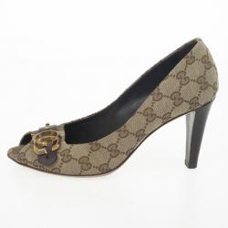 Pre Owned Gucci Guccisima Canvas ‘GG’ Peep Toe Pumps Size 38