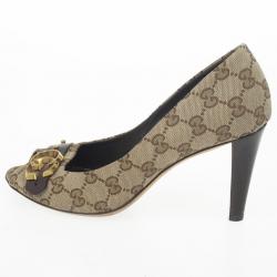 Pre Owned Gucci Guccisima Canvas ‘GG’ Peep Toe Pumps Size 38
