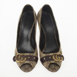 Pre Owned Gucci Guccisima Canvas ‘GG’ Peep Toe Pumps Size 38