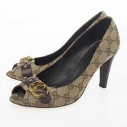 Pre Owned Gucci Guccisima Canvas ‘GG’ Peep Toe Pumps Size 38