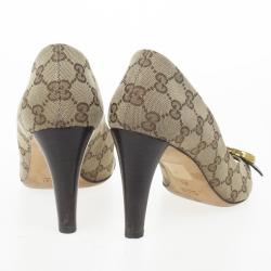 Pre Owned Gucci Guccisima Canvas ‘GG’ Peep Toe Pumps Size 38