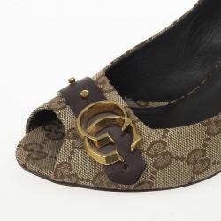 Pre Owned Gucci Guccisima Canvas ‘GG’ Peep Toe Pumps Size 38