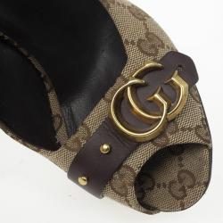 Pre Owned Gucci Guccisima Canvas ‘GG’ Peep Toe Pumps Size 38