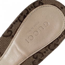Pre Owned Gucci Beige Monogram Canvas Horsebit Open Toe Sandals Size 36