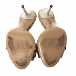 Pre Owned Gucci Beige Monogram Canvas Horsebit Open Toe Sandals Size 36