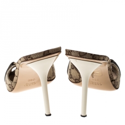 Pre Owned Gucci Beige Monogram Canvas Horsebit Open Toe Sandals Size 36