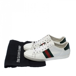 مملوكة مسبقًا  Gucci  White Leather Ace Web Detail Lace Up Sneakers Size 37 