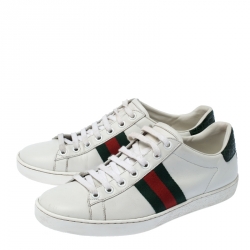 مملوكة مسبقًا  Gucci  White Leather Ace Web Detail Lace Up Sneakers Size 37 