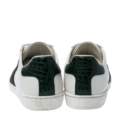 مملوكة مسبقًا  Gucci  White Leather Ace Web Detail Lace Up Sneakers Size 37 