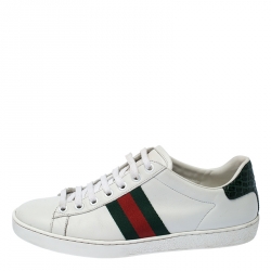 مملوكة مسبقًا  Gucci  White Leather Ace Web Detail Lace Up Sneakers Size 37 
