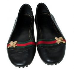 مملوكة مسبقًا Gucci Black Leather Bayadere Bee Flats Size 39