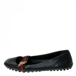مملوكة مسبقًا Gucci Black Leather Bayadere Bee Flats Size 39