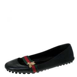 مملوكة مسبقًا Gucci Black Leather Bayadere Bee Flats Size 39