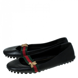 مملوكة مسبقًا Gucci Black Leather Bayadere Bee Flats Size 39