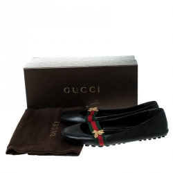 مملوكة مسبقًا Gucci Black Leather Bayadere Bee Flats Size 39