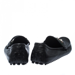 Pre Owned Gucci Black Leather Web Horsebit Loafers Size 38