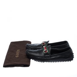 Pre Owned Gucci Black Leather Web Horsebit Loafers Size 38
