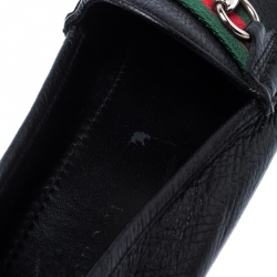 Pre Owned Gucci Black Leather Web Horsebit Loafers Size 38