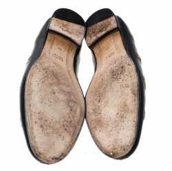 Pre Owned Gucci Black Leather Embroidered Bee Star Horsebit Slip On Loafers Size 39