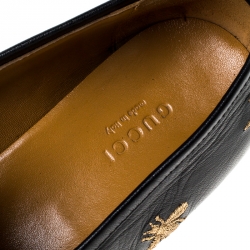 Pre Owned Gucci Black Leather Embroidered Bee Star Horsebit Slip On Loafers Size 39