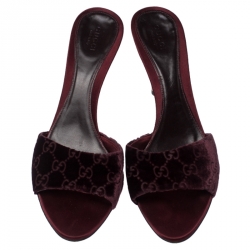 Pre Owned Gucci Burgundy GG Velvet and Snakeskin Bamboo Heel Slides Size 39