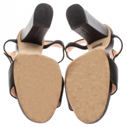 Pre Owned Gucci Black Leather Horsebit Ankle Strap Open Toe Block Heel Sandals Size 36