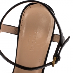 Pre Owned Gucci Black Leather Horsebit Ankle Strap Open Toe Block Heel Sandals Size 36