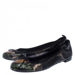 Pre Owned Gucci Multicolor Python Bow Ballet Flats Size 38