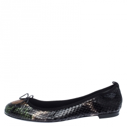 Pre Owned Gucci Multicolor Python Bow Ballet Flats Size 38