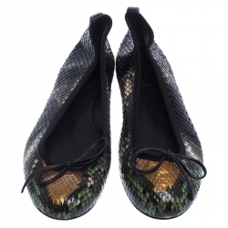 Pre Owned Gucci Multicolor Python Bow Ballet Flats Size 38