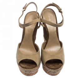 مملوكة مسبقًا Gucci Beige Suede Guccissima Wedge Ankle Strap Sandals Size 39