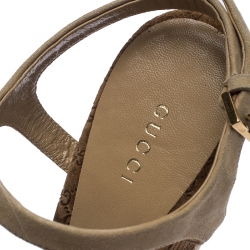 مملوكة مسبقًا Gucci Beige Suede Guccissima Wedge Ankle Strap Sandals Size 39