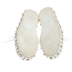 مملوكة مسبقًا Gucci White Leather Python Trim Web Detail New Ace Faux Pearl Embellished Low Top Sneakers Size 38