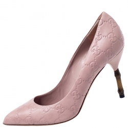 Pre Owned  Gucci Pale Pink Guccissima Leather Kristen Bamboo Heel Pointed Toe Pumps Size 36