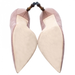 Pre Owned  Gucci Pale Pink Guccissima Leather Kristen Bamboo Heel Pointed Toe Pumps Size 36